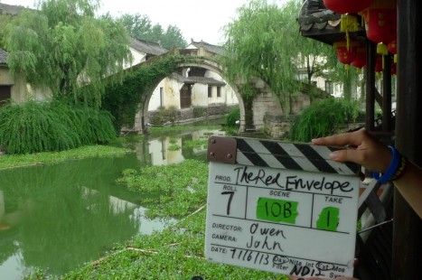 On the set of the student film, "The Red Envelope"