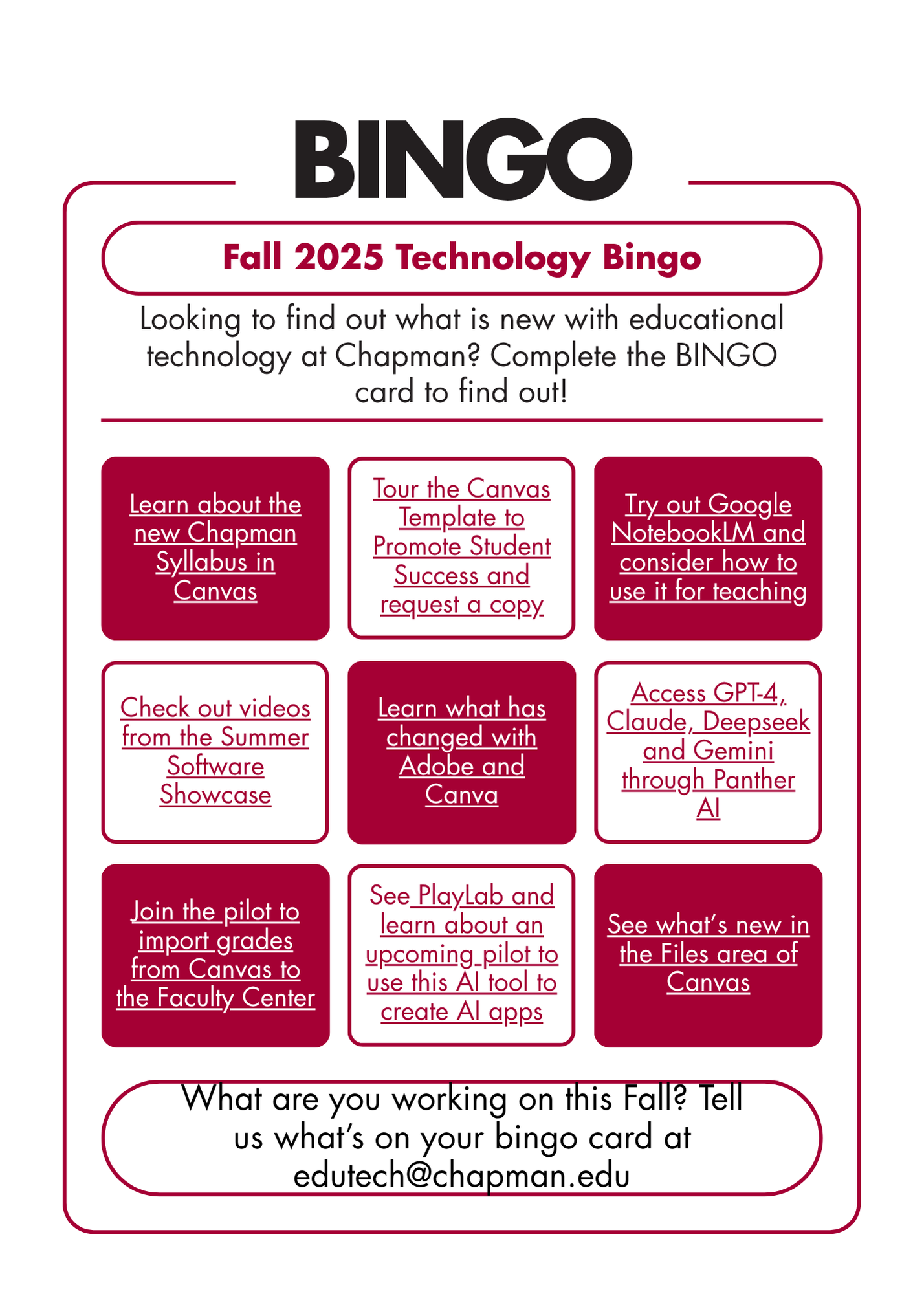 Bingo card with 9 boxes
