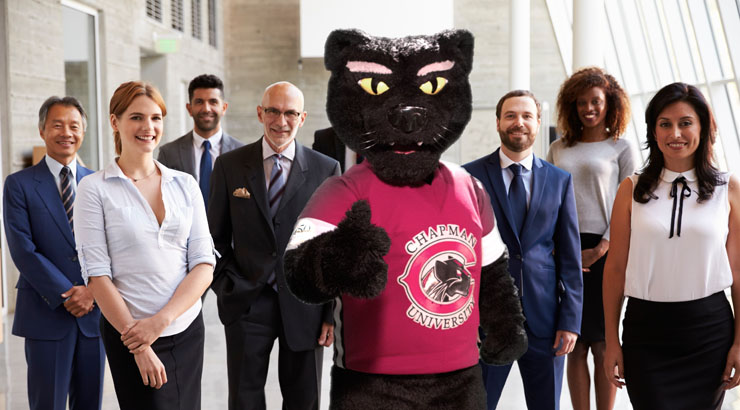 Pete the Panther with business persons