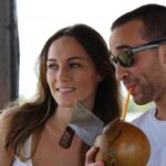 student with coconut