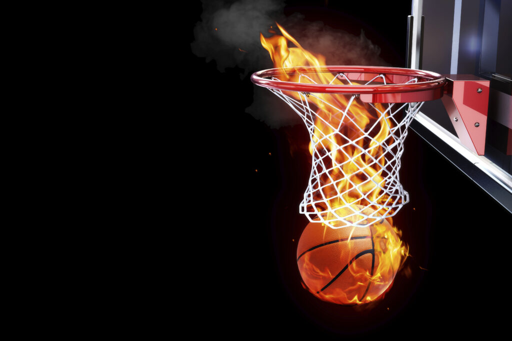 flaming basketball in basket