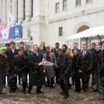 Argyros student and professors in snow in New York