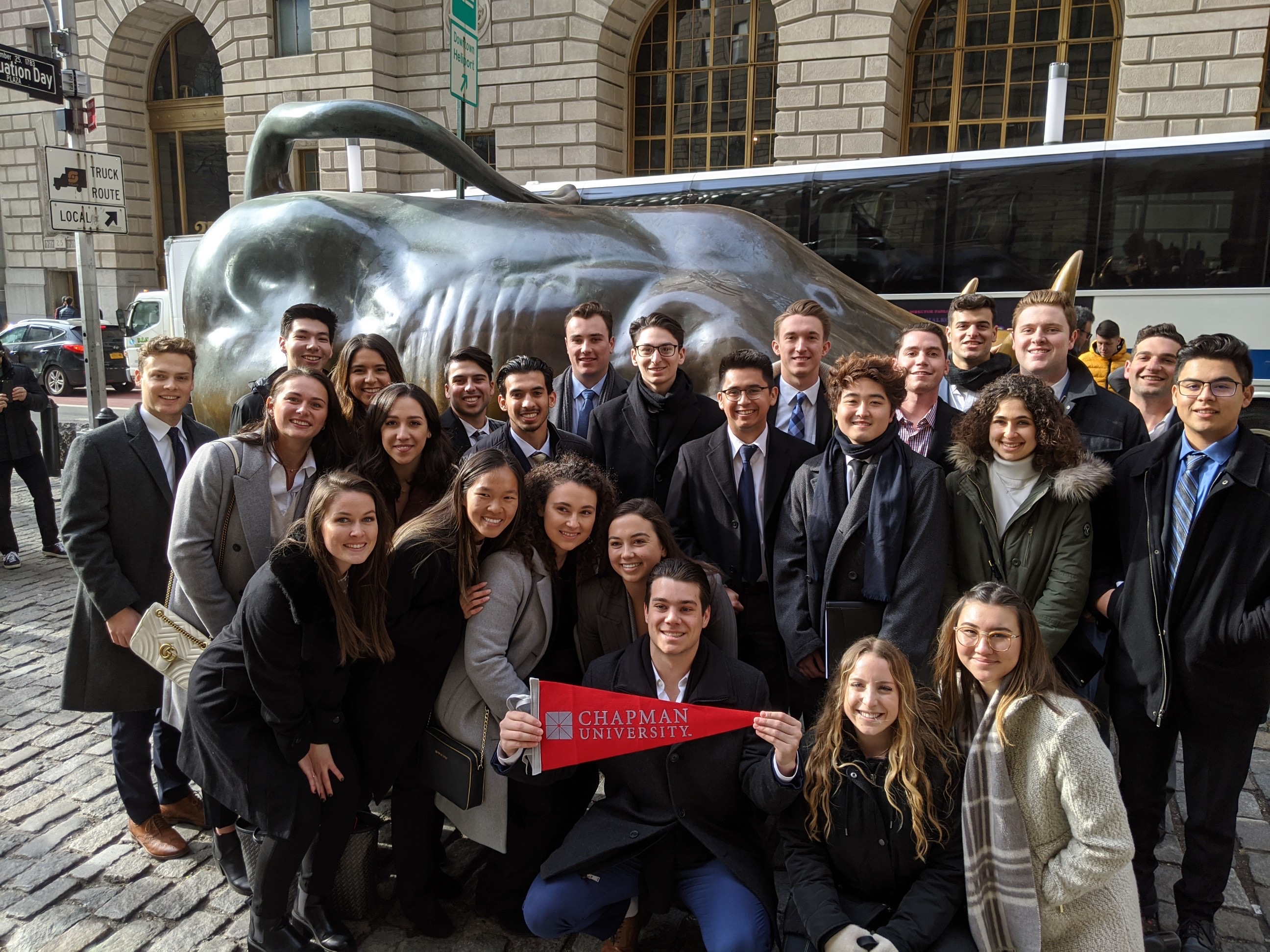 2020 Walk Down Wall Street group with famous Wall Street Bull