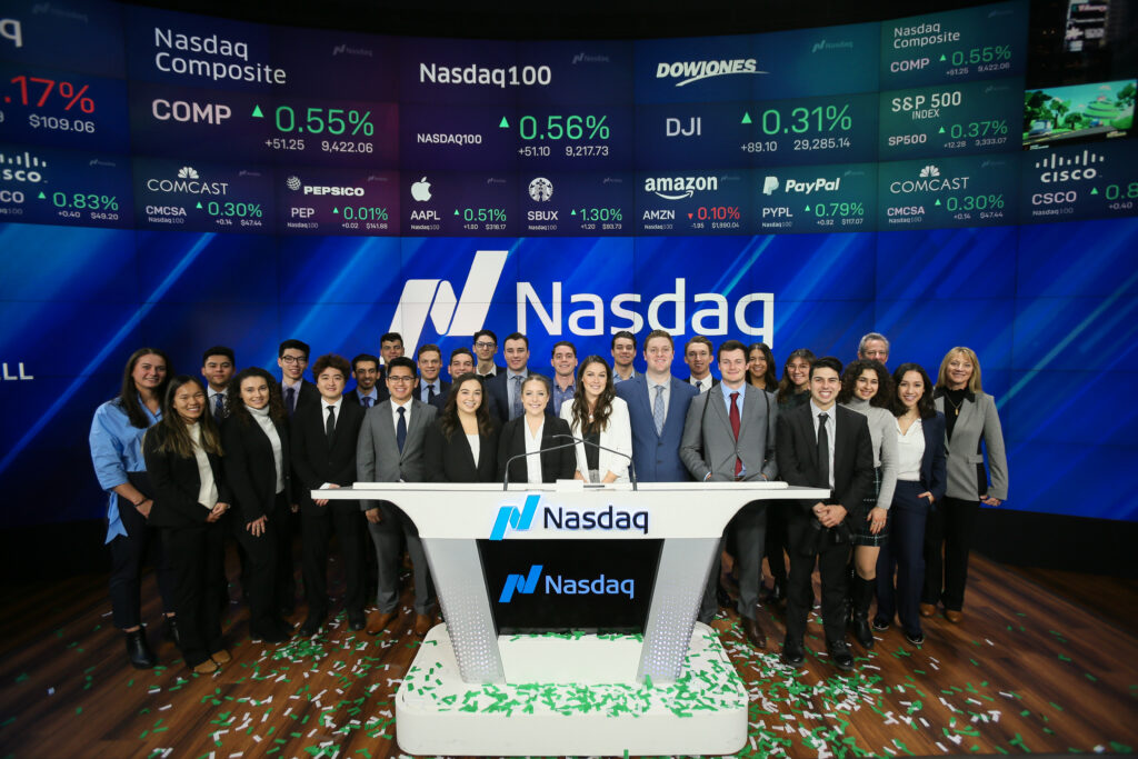 2020 Walk Down Wall Street group at the NASDAQ desk