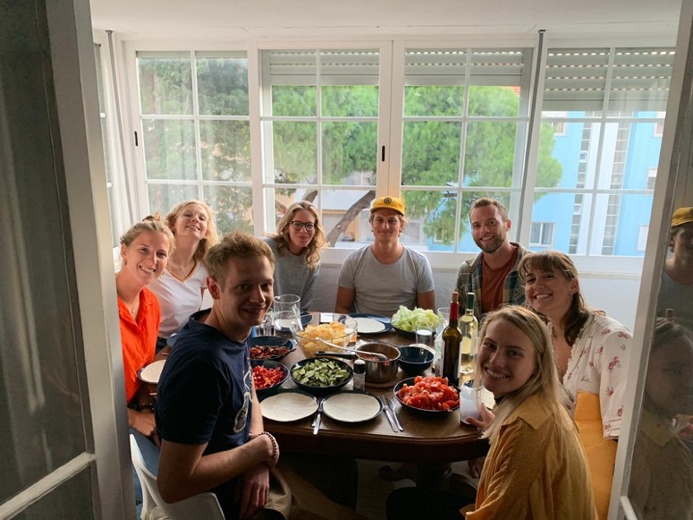 Friends eating in Portugal