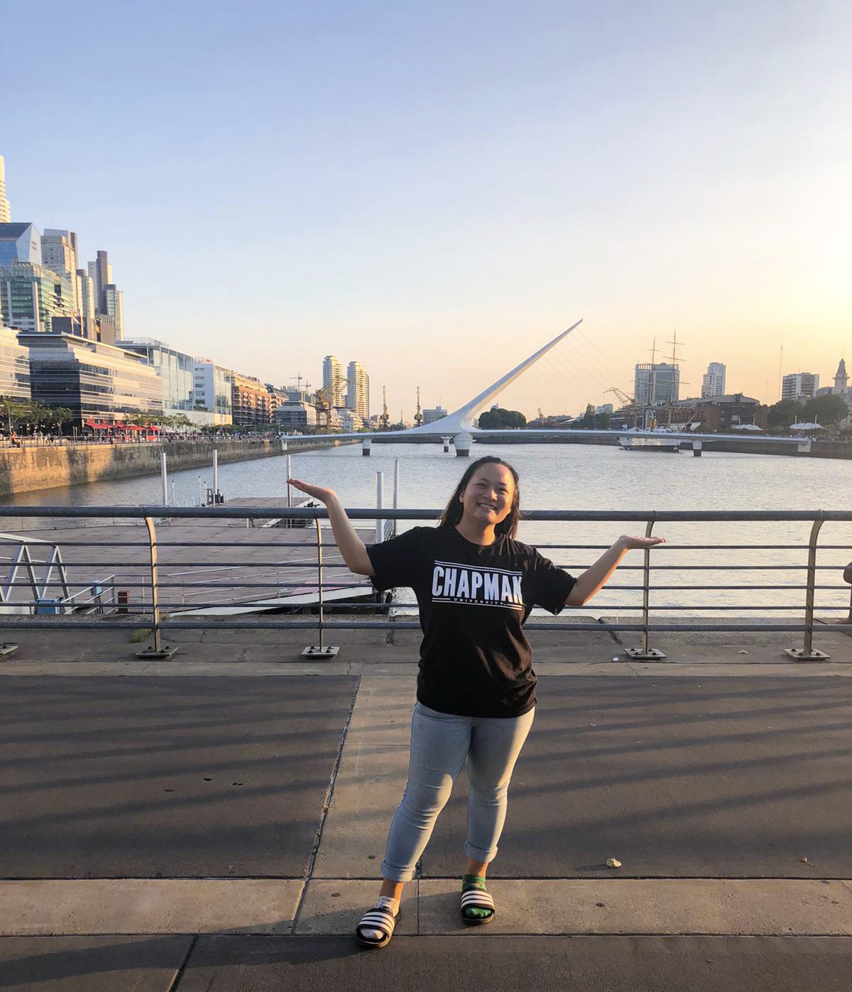 Nicole standing on bridge in Buenos Aires, Argentina during her Interterm '20 travel course.