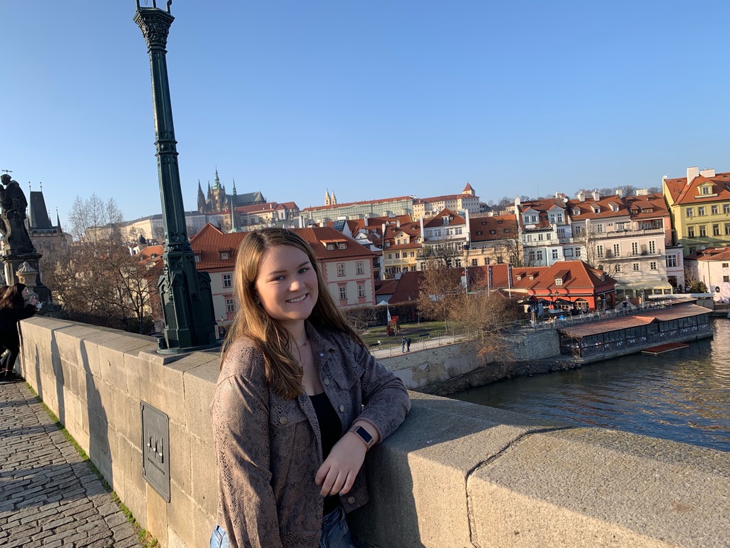 Student in Prague on bridge