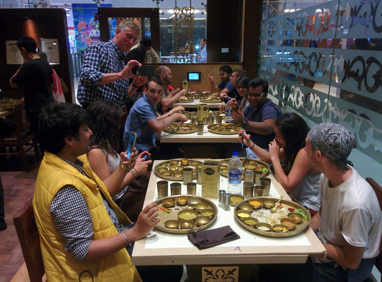 Students eating traditional Indian food