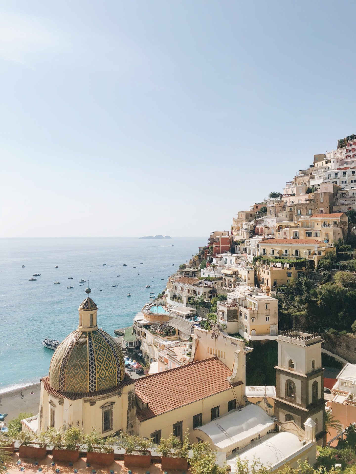 View looking at buildings and the sea in Cinque Terre, Italy