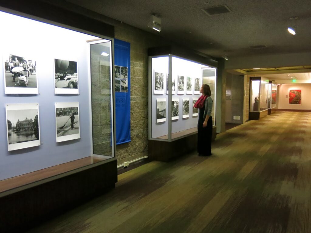 person looking at display case