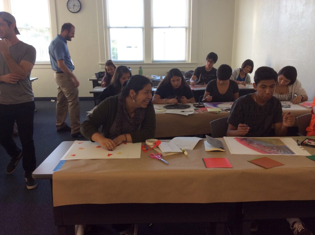 high school students at tables