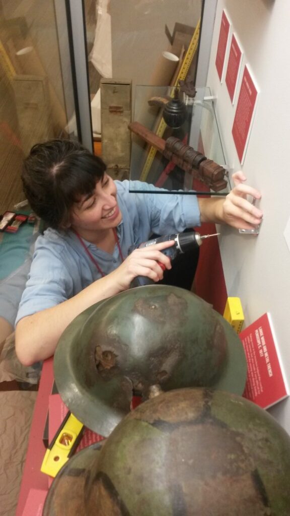 woman installing a display