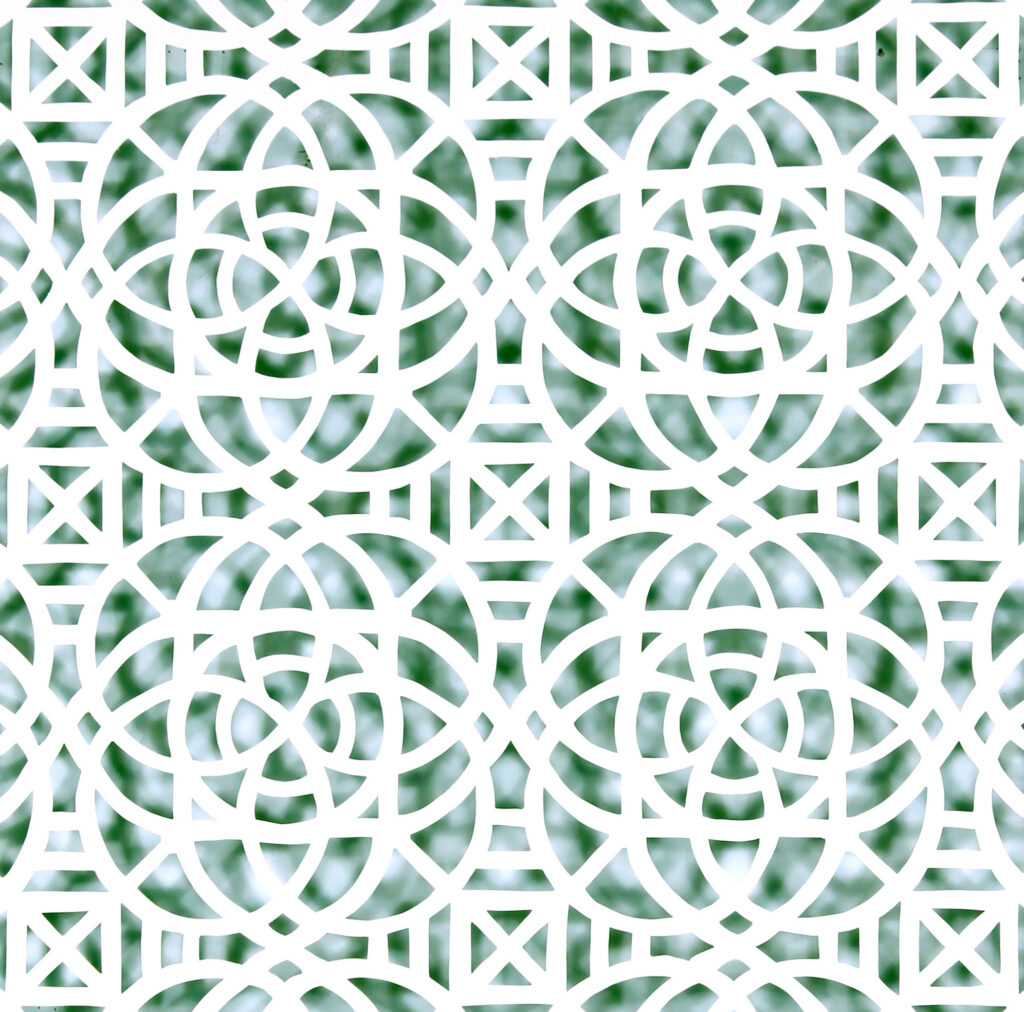 Reni Gower, Papercuts: White/malachite, Acyrlic on hand cut paper 86½" x 56¼", 2014