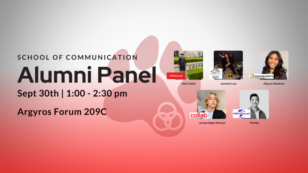 Alumni Panel Event Info: 9/30 from 1-2:30 in AF209C