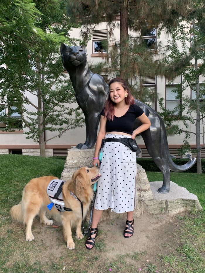 Chapman student, Kristin, and her service dog, Mailie