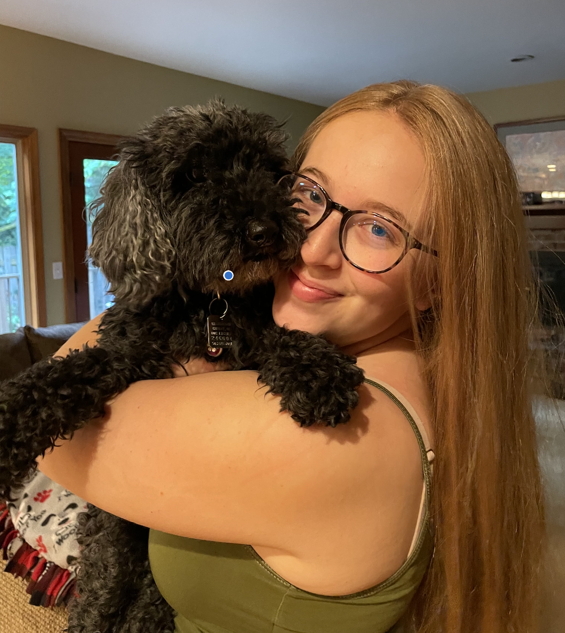 With one of my dogs, Bella.