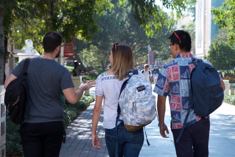 Students walking on the campus of Chapman University