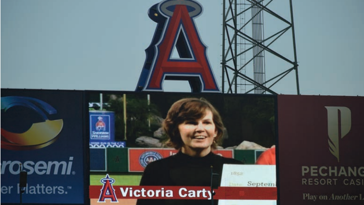 Carty was honored as a Wells Fargo Home Run Hero for her work with Higher Ground, an Anaheim nonprofit that provides mentoring for youth and their families in at-risk communities.