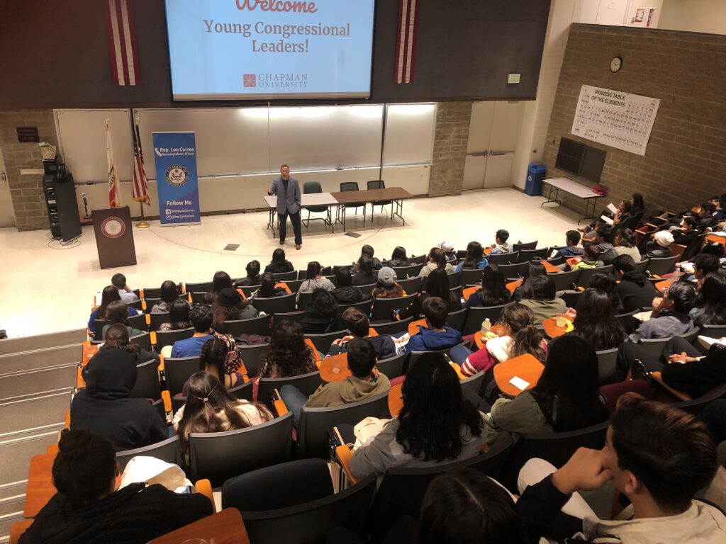 Dean of Students Jerry Price welcomes local high school students to the University on their Young Congressional Leaders visit.
