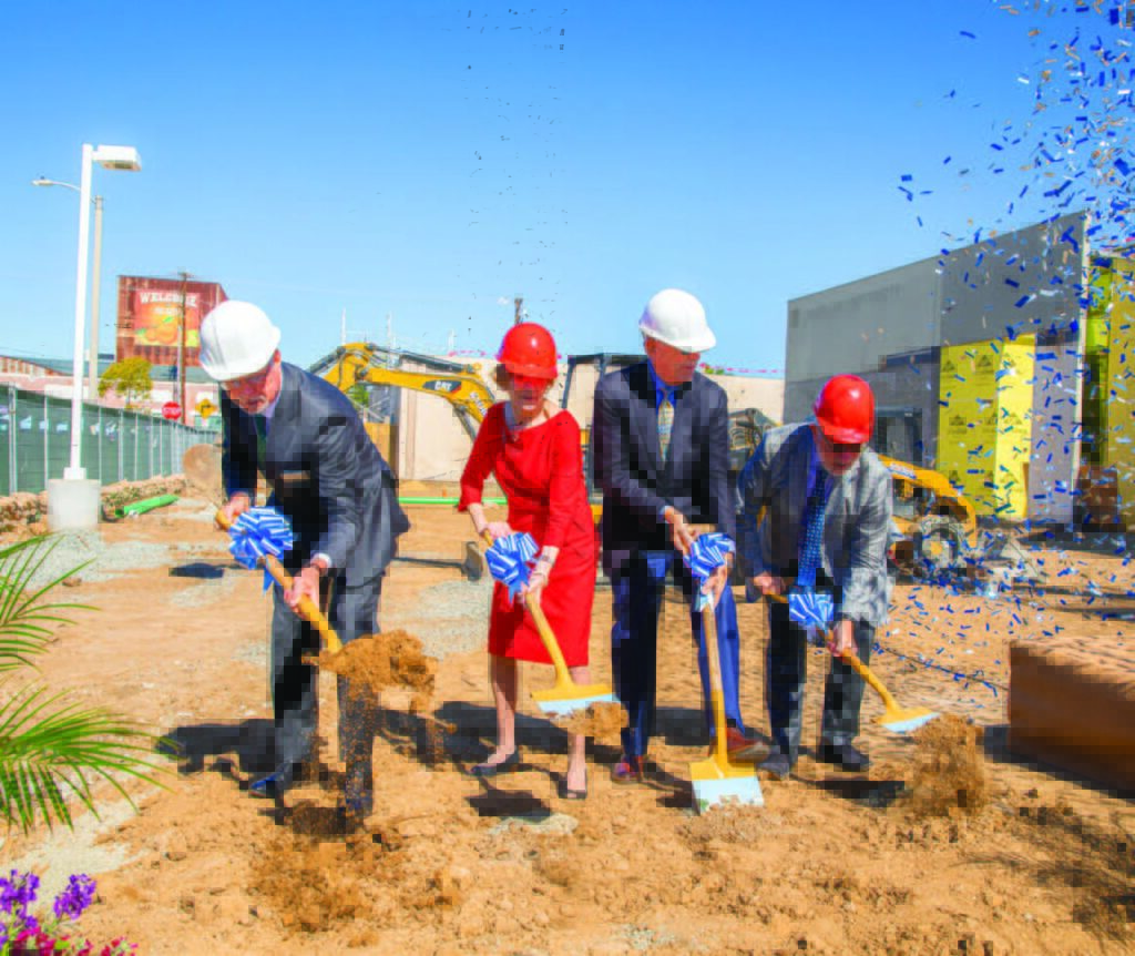 City of Orange Mayor Dan Slater, Janet and Mark Hilbert, and Chapman University President Daniele C. Struppa break ground at the Hilbert Museum of California Art.