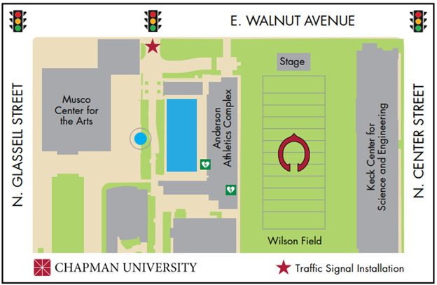 Chapman University will finance the installation of a new traffic signal at the entrance of the Anderson parking structure on Walnut Ave