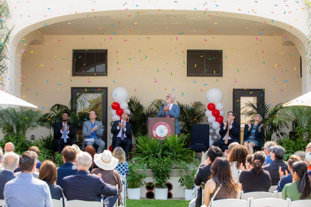 President Daniele C. Struppa addresses guests at the dedication of the Daniele C. Struppa Research Park