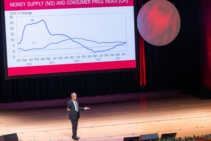 President Emeritus and economist James Doti presents Chapman University's annual Economic Forecast, projecting modest growth and a cooling labor market in 2026