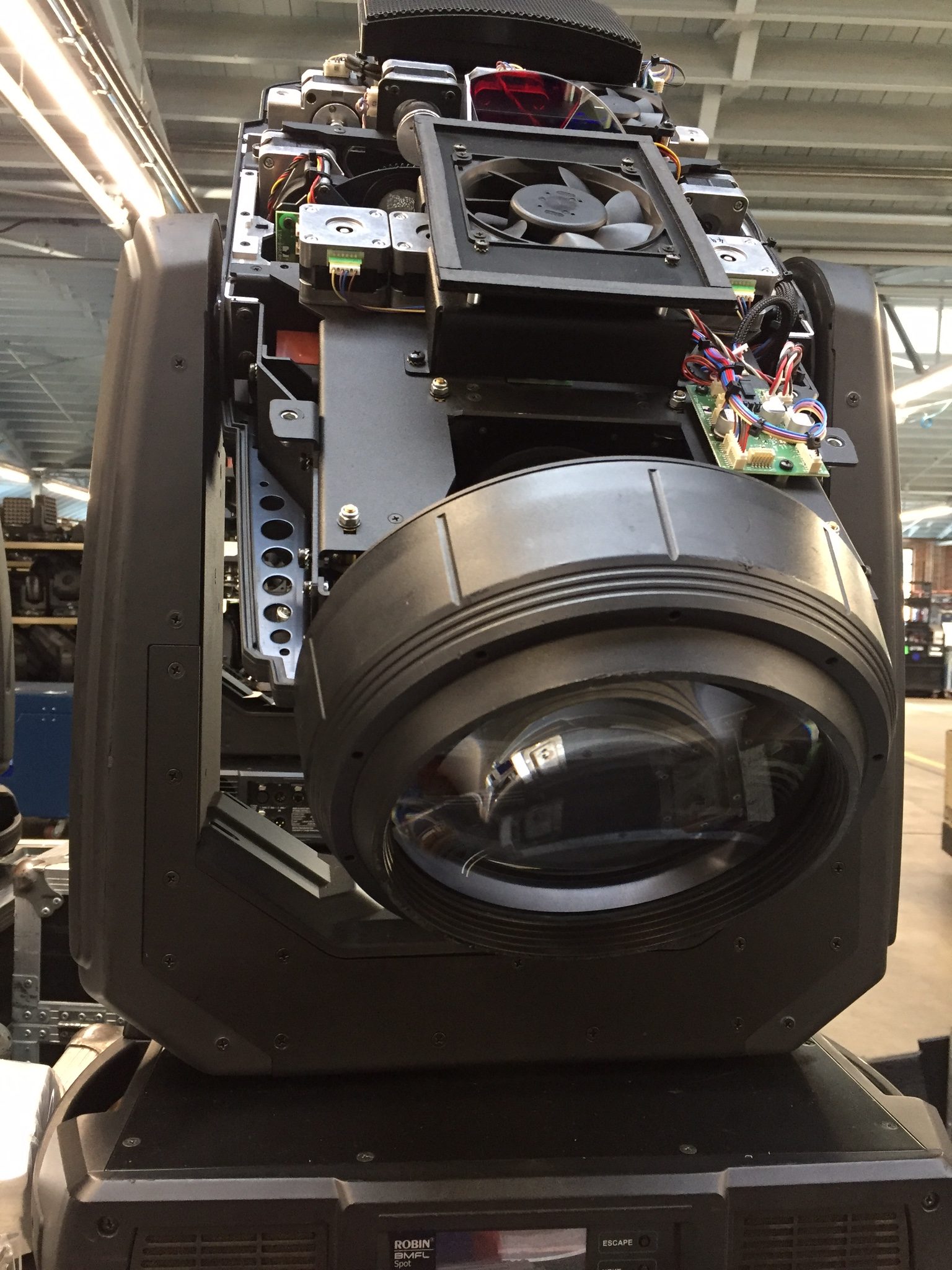 closeup of moving spotlight fixture