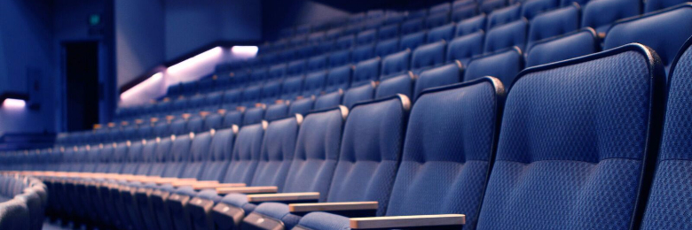 rows of blue seats in Waltmar Theatre