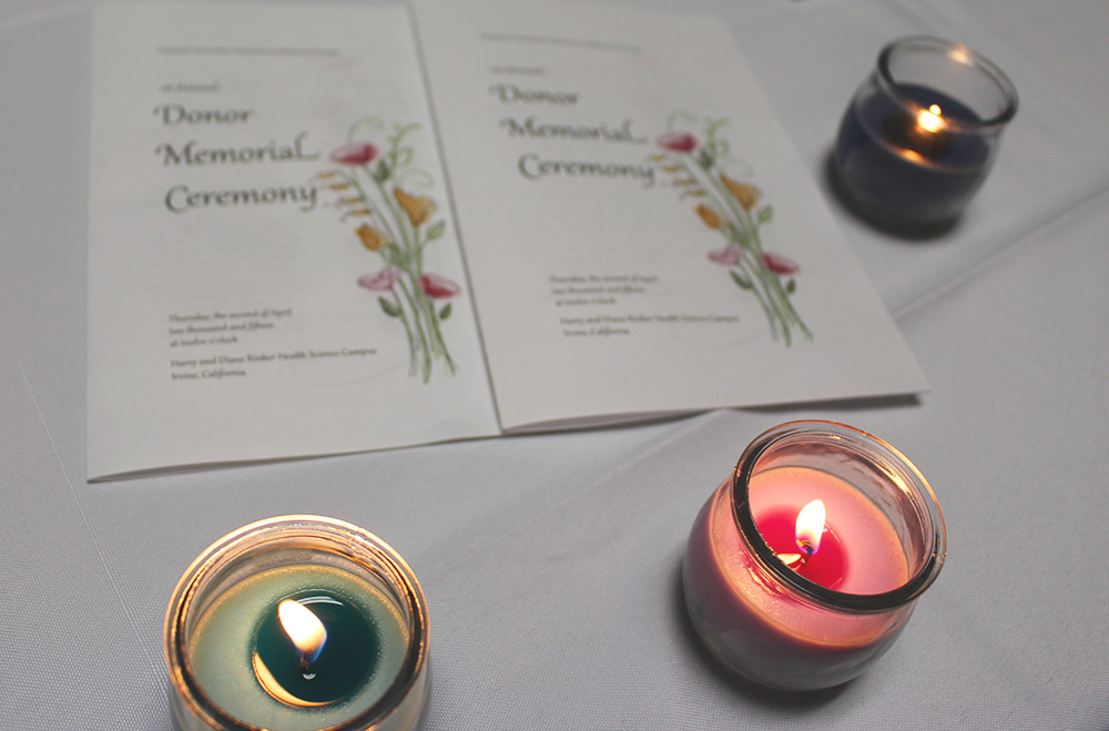 Donor Memorial Ceremony flyers and candles