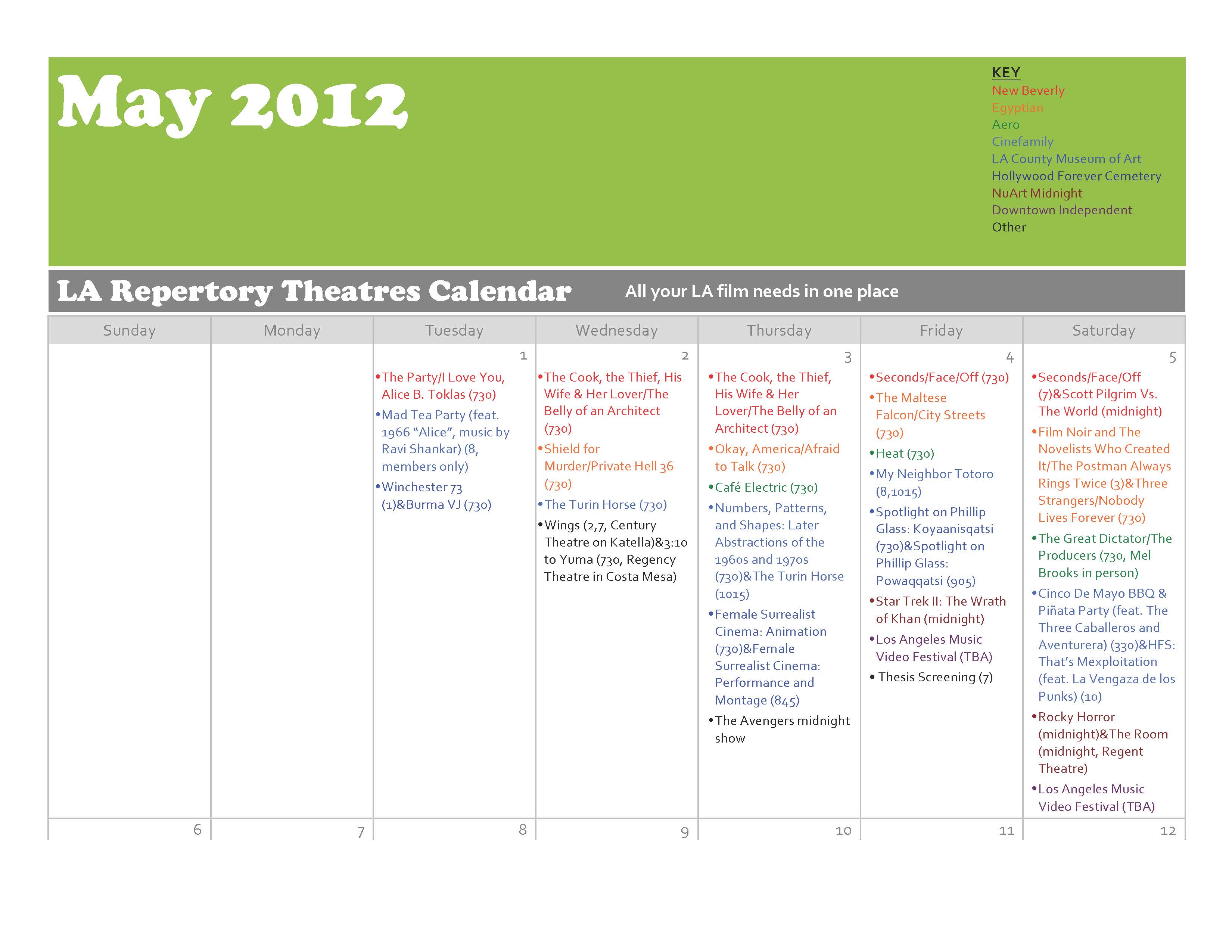 LA Repertory Theater Calendar May 2012