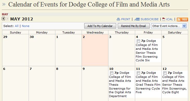 Dodge College external events calendar