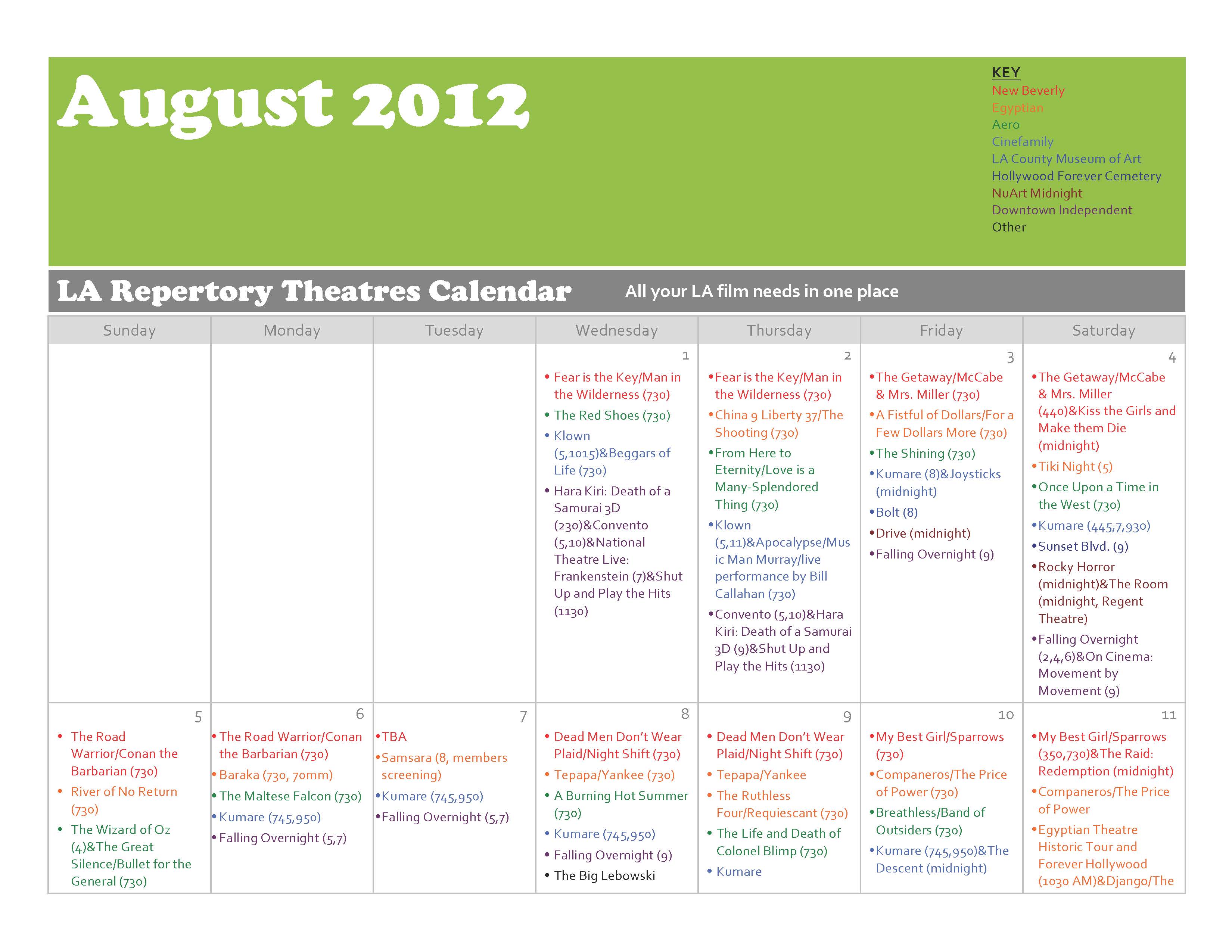 Cinephile's Dream - August 2012 Calendar