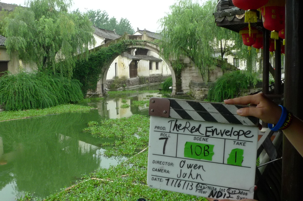 On the set of "The Red Envelope" in Hengdian Studios, China