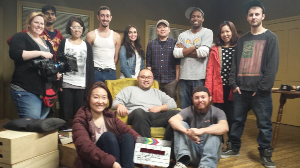 Directing students group photo on stage