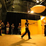 students learning how to sword fight safely as part of interterm stunts class at Dodge College