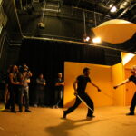 students learning how to sword fight safely as part of interterm stunts class at Dodge College