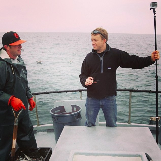 Director Mischa Hedges aboard the FV Ticon in Santa Cruz image ©2014 TrimTab Media