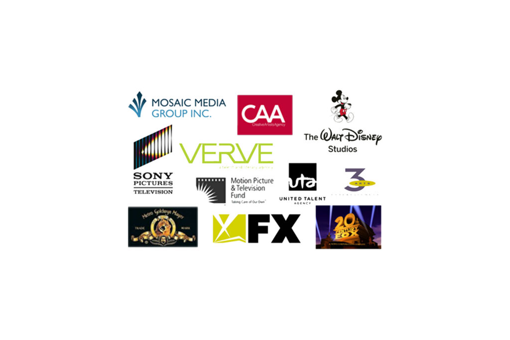 A collection of corporate logos advertising the guests in Harry Ufland's Success in Media Class
