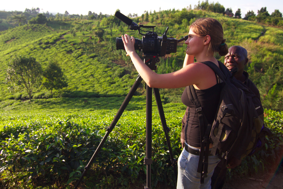 Dodge student Malina Fagan filming in Uganda, Africa.