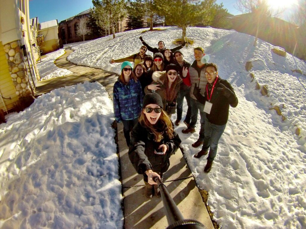 group of people in the snow