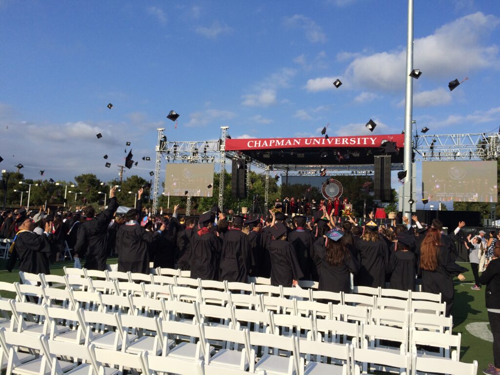 commencement hats being thrown