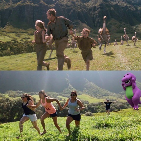 jurassic park and students re-creating scene