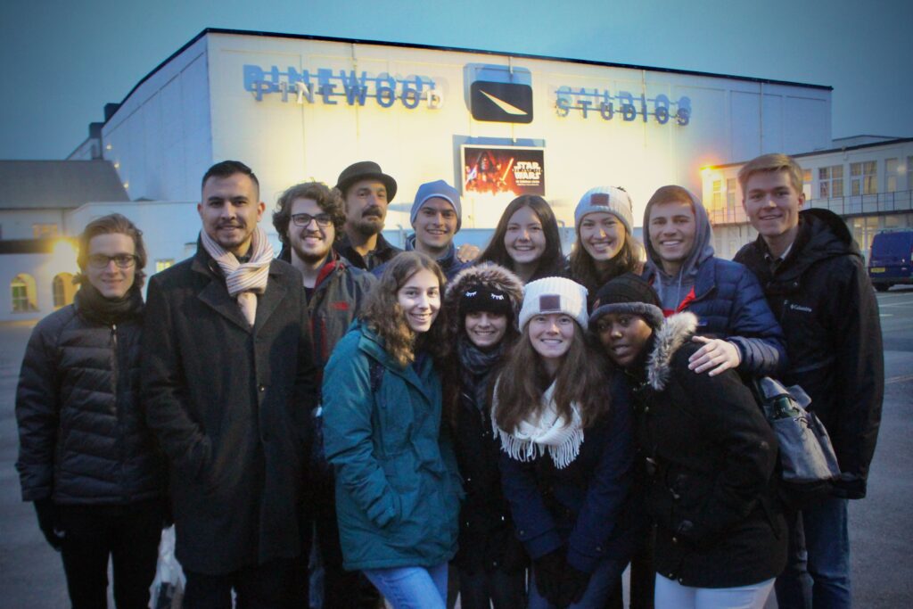 Interterm course standing in front of Pinewood Studios