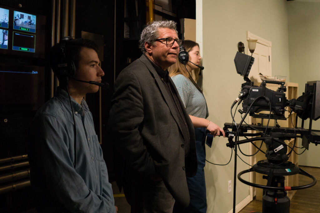 Professor James Gardner with students on TV sound stage