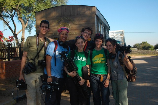 Professor Sally Rubin pictured with students on location