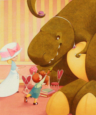 "Introductions 'Tea Rex'' by Moll Idle. Medium: Prismacolor