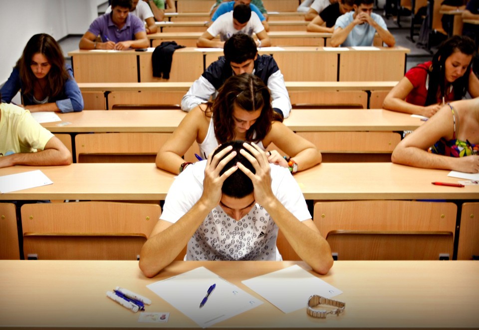 Stressed student in classroom