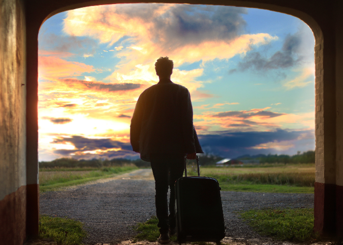 Traveler setting out on adventure