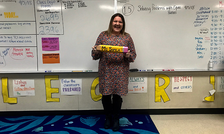 Dayna Sipila ’17 in her Teach for America classroom
